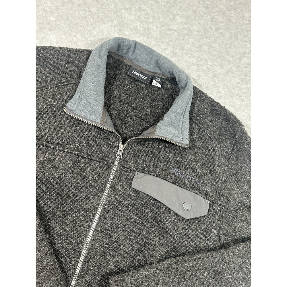 Marmot Poacher Pile Jacket Mens Large Charcoal Gray‎ Wool Blend Knit Full Zip